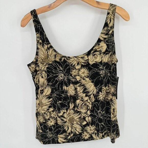 Alex Evenings Womens 2 pc Floral jacket Tank Top size Medium Black Gold sparkle - Picture 4 of 16